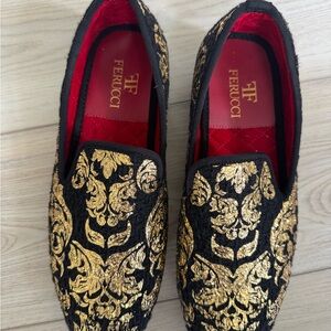 FERUCCI BLACK GOLD PRINTING LOAFER SIZE 9 PROM WEDDING SHOES